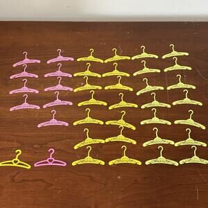 Lot of 39 Vintage Barbie Doll Clothes Hangers Yellow Green Pink Filigree 60s 90s